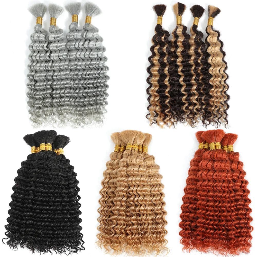 Human Braiding Hair 1 Bundle 20 Inch Human Hair Bundles for Braiding Highlight P4/27 Color Deep Wave Bulk Human Hair Bundles