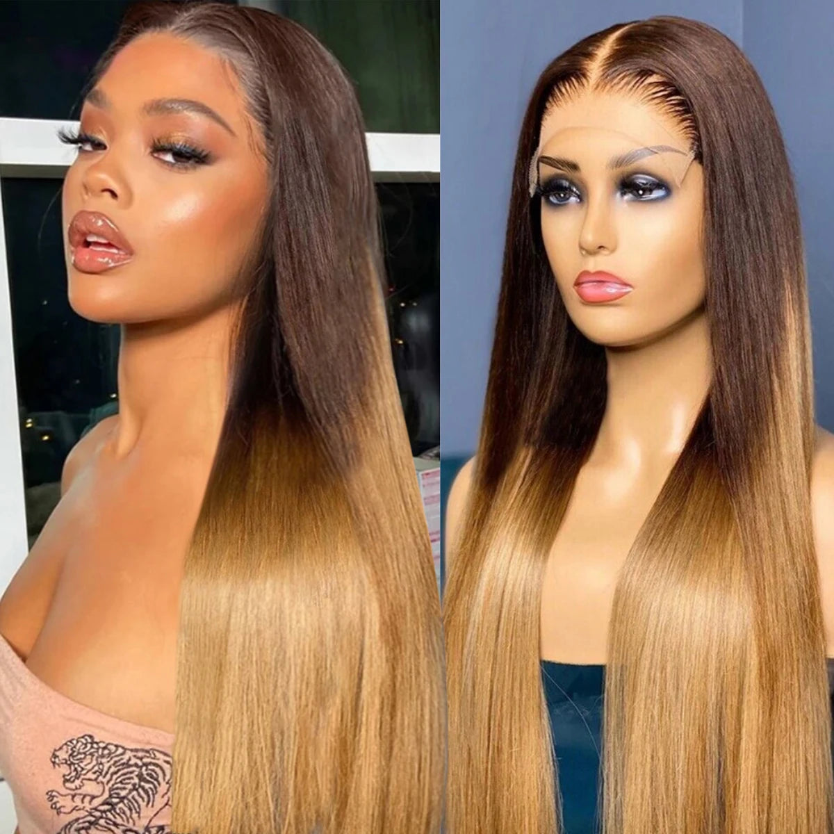 Long Straight Wigs Ombre Brown Blonde Human Hair 13×4 Lace Front Wigs For Black Women Brazilian Human Hair Wigs Remy Hair Wigs