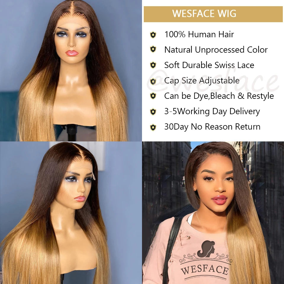 Long Straight Wigs Ombre Brown Blonde Human Hair 13×4 Lace Front Wigs For Black Women Brazilian Human Hair Wigs Remy Hair Wigs