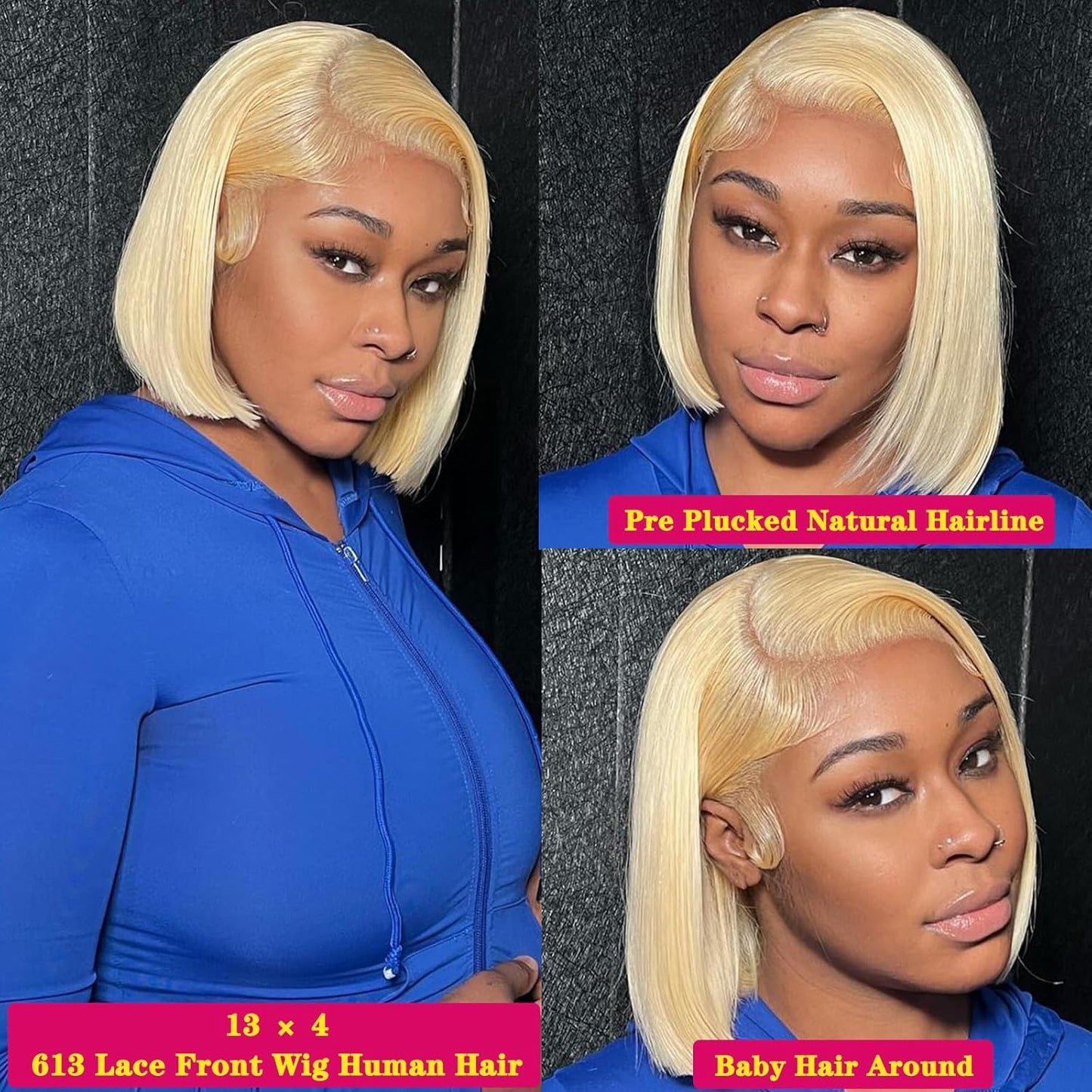 613 Blonde Wig Human Hair 13×4 HD Transparent 613 Lace Front Wig Human Hair Pre Plucked with Baby Hair 180% Density Wigs for Women Blonde Bob Wig 8 Inch Straight Bob Wig Human Hair