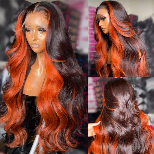 200% Density 13X6 Ginger Lace Front Wigs Human Hair Pre Plucked for Women Ombre 13X6 HD Transparent Ginger Orange Lace Front Wigs Human Hair Glueless Ginger Colored Lace Front Wigs Human Hair (20Inch)