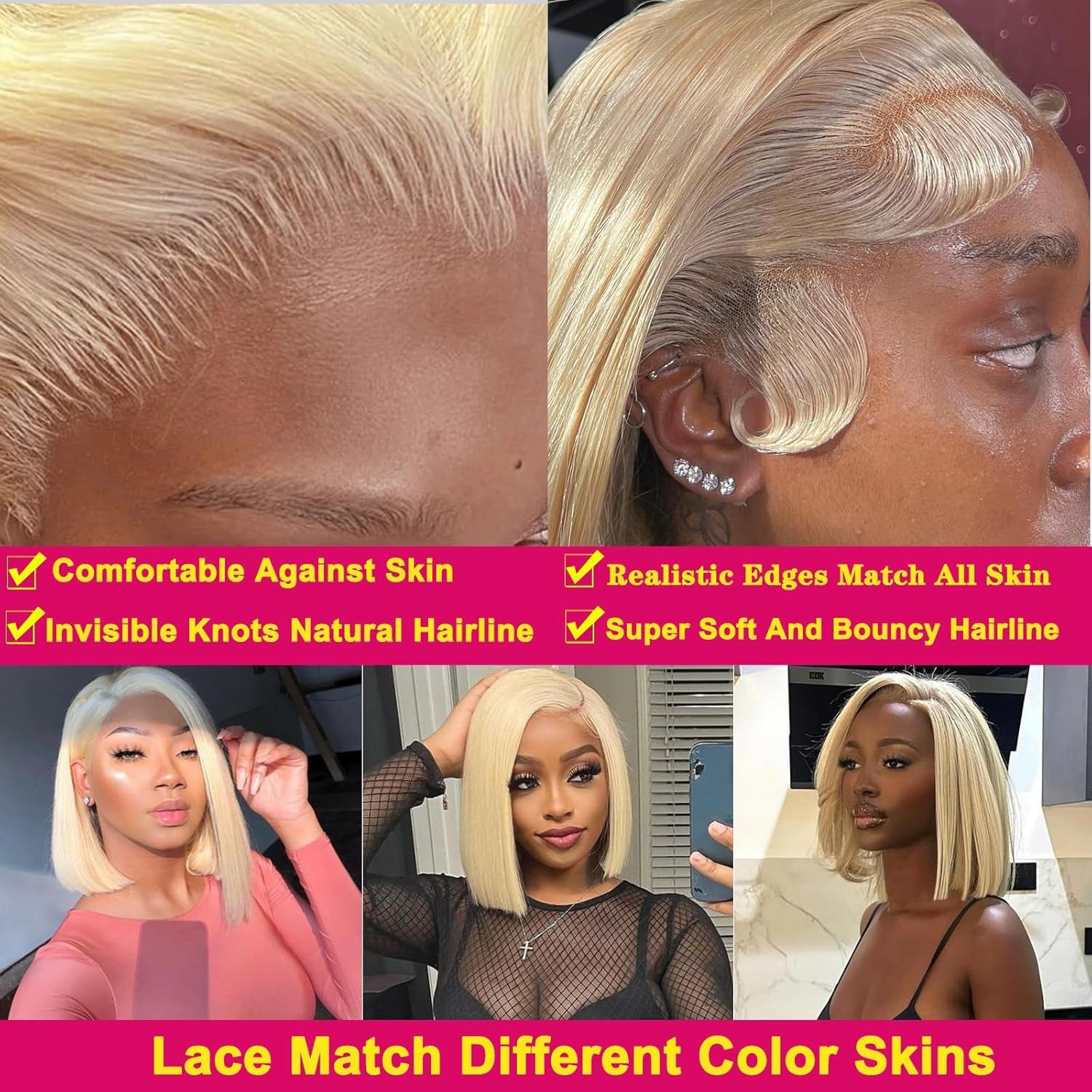 613 Blonde Wig Human Hair 13×4 HD Transparent 613 Lace Front Wig Human Hair Pre Plucked with Baby Hair 180% Density Wigs for Women Blonde Bob Wig 8 Inch Straight Bob Wig Human Hair