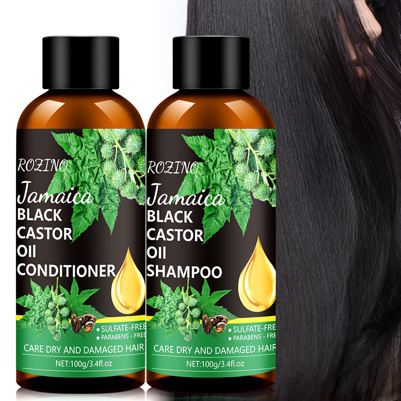 2pcs/Set Black Castor Oil Hair Shampoo And Conditioner Set, Natural Castor Oil Extract, Healthy Hair Penetrates Root To Tip