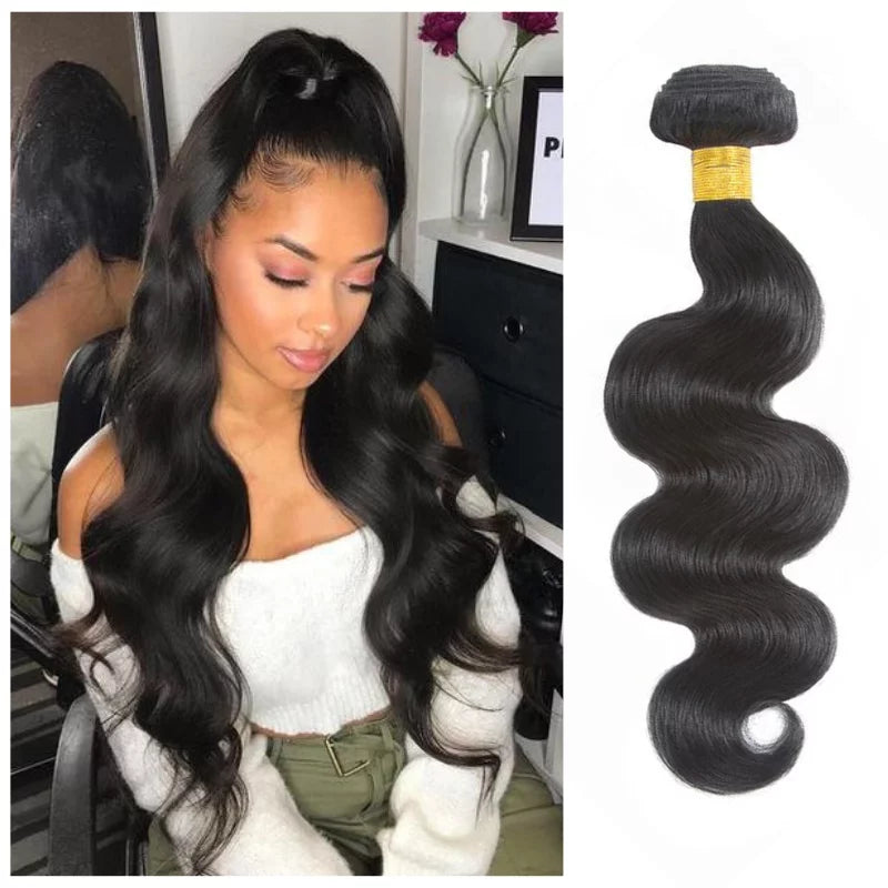 100% Unprocessed Brazilian Virgin Remy Human Hair Extensions Body Wave Bundles Color Natural Black #1B 26" Inch