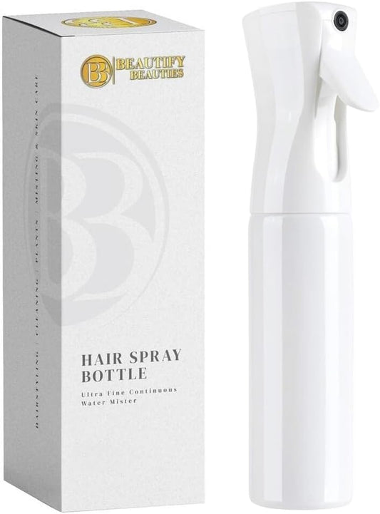 Spray Bottle for Hair – Continuous Mister Spray Bottle for Hairstyling, Cleaning, Plants, Pets, Barbers, Salons, Essential Oil Scents (White, 6.8/200Ml)