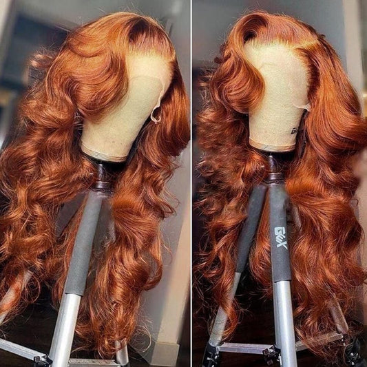 200 Density 13X6 Reddish Brown Lace Front Wigs Human Hair Pre Plucked 13X6 HD Transparent Body Wave Lace Front Wigs Human Hair with Baby Hair Ginger #33 Colored Human Hair Wig for Women (20 Inch)