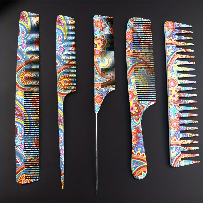 5pcs/set Floral Printing Hairdressing Comb Professional Hair Stying Comb Anti Static Hair Comb For Salon Barber Home Use