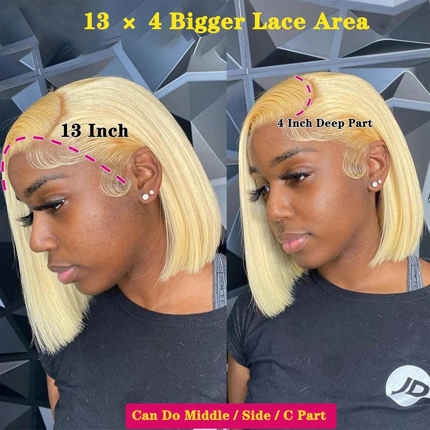 613 Blonde Wig Human Hair 13×4 HD Transparent 613 Lace Front Wig Human Hair Pre Plucked with Baby Hair 180% Density Wigs for Women Blonde Bob Wig 8 Inch Straight Bob Wig Human Hair