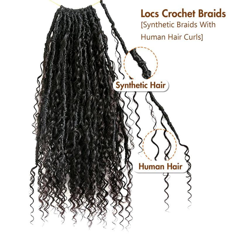 Crochet Faux Locs Braids with Human Hair Curls Pre-Looped