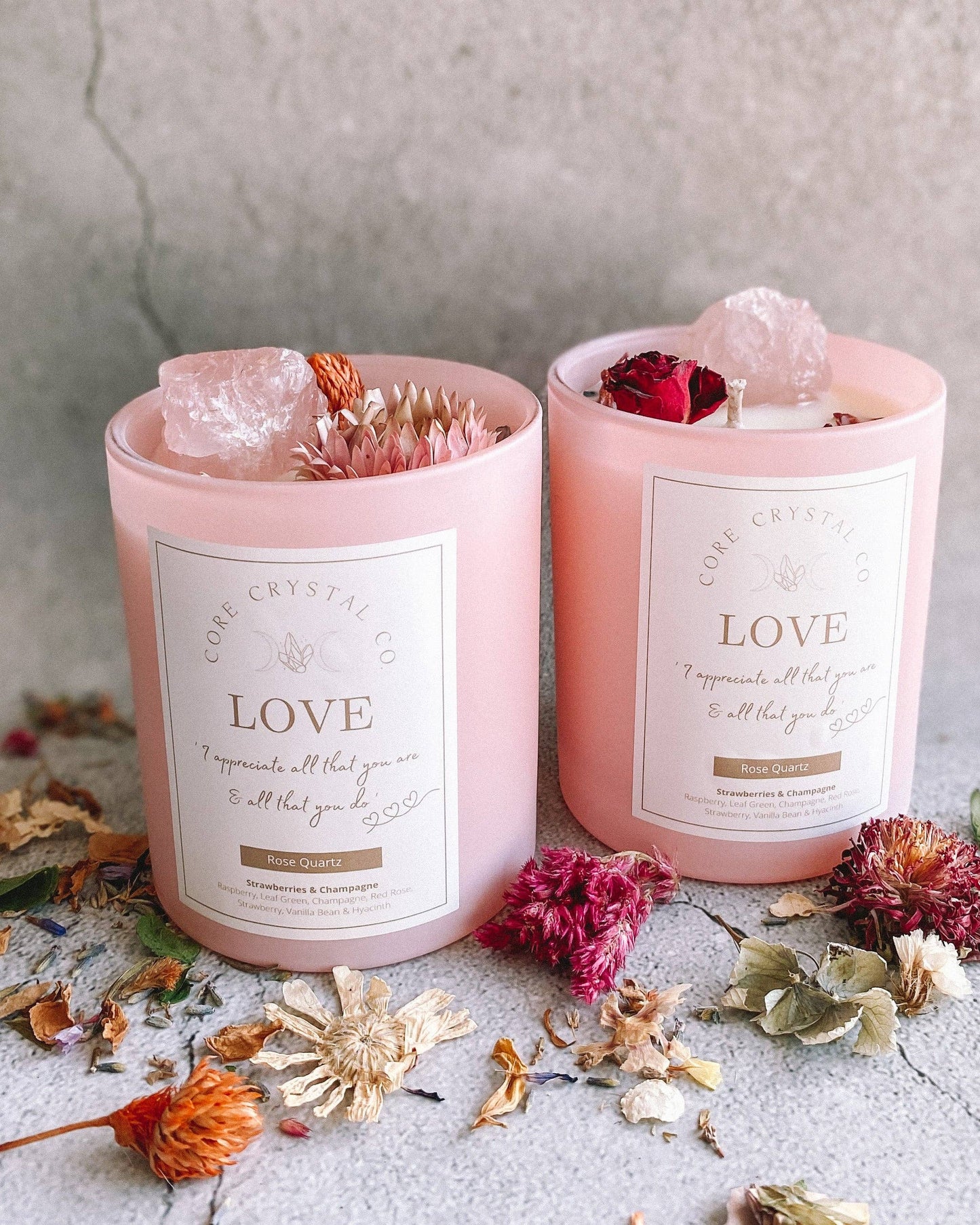 LOVE Strawberry & Champagne Crystal Infused Gift Candle - Limited Edition