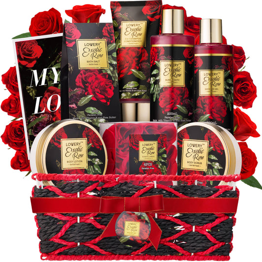 Bath & Body Gift Set, Spa Kit, Exotic Rose Gift Basket, Bday
