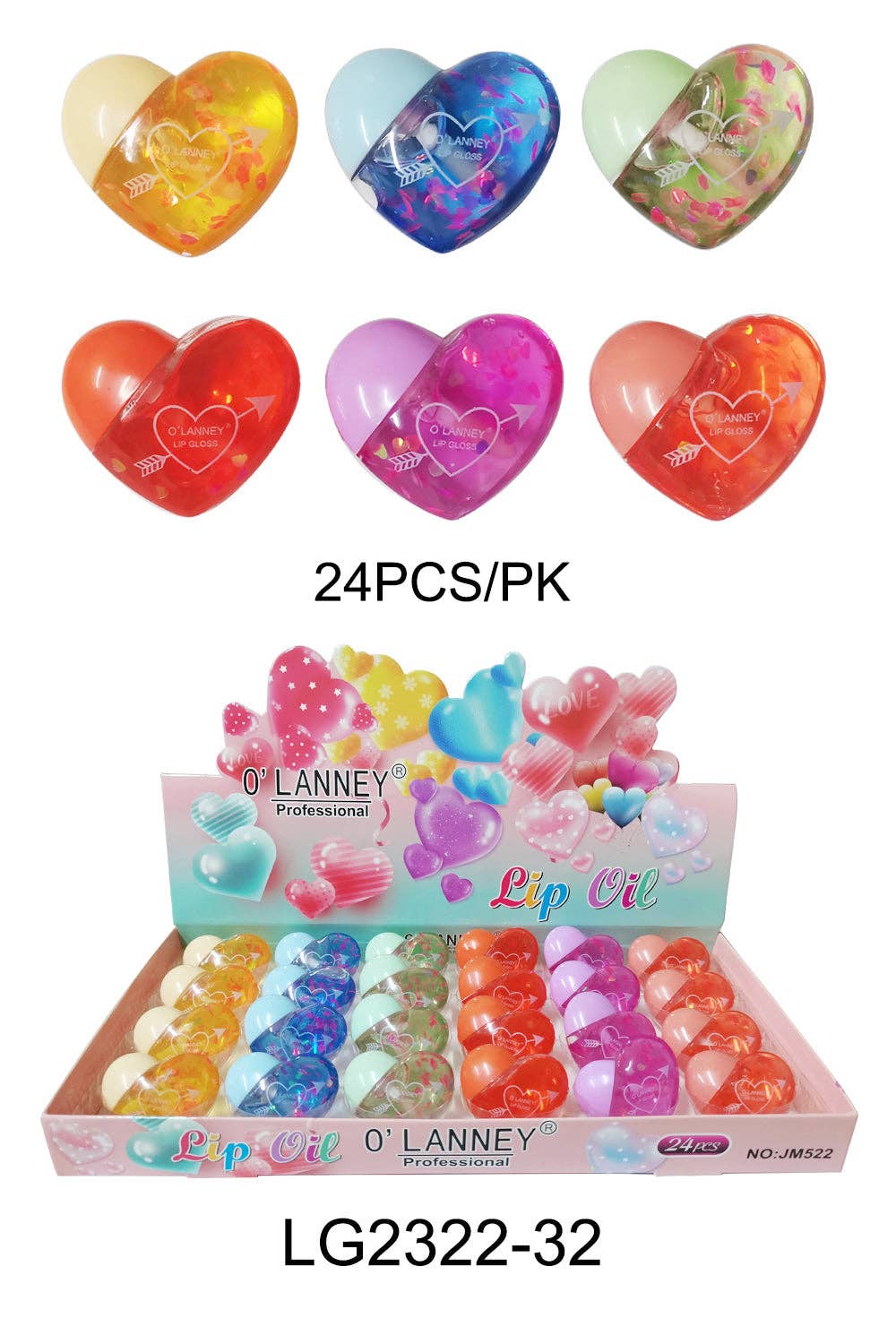 HEART LIP OIL 2322-32 (24PC): ASSORTED