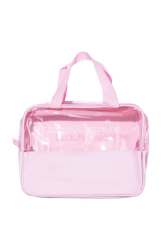 Beauty Creations BCCPB1 Large Clear Pink Cosmetic Bag - 6pc