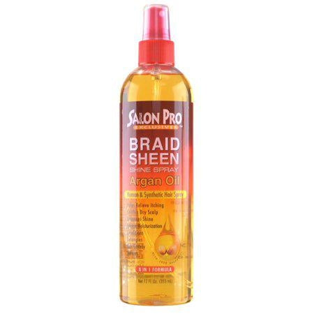 Salon Pro Braid Sheen Shine Spray 8 in 1 Formula 12 fl oz / 355 ml (Argan Oil)