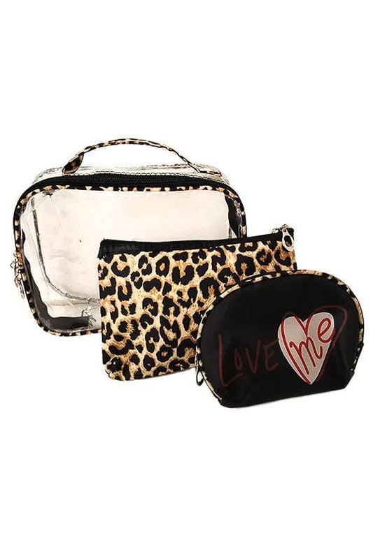 Three Piece Cosmetic On The Go Toiletry Leopard Bag